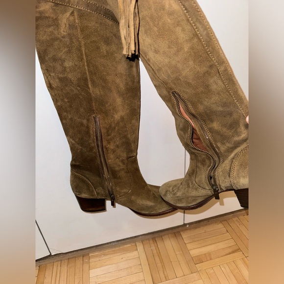 Frye Suede Heeled Boots With Tassel Detail - Picture 4 of 7